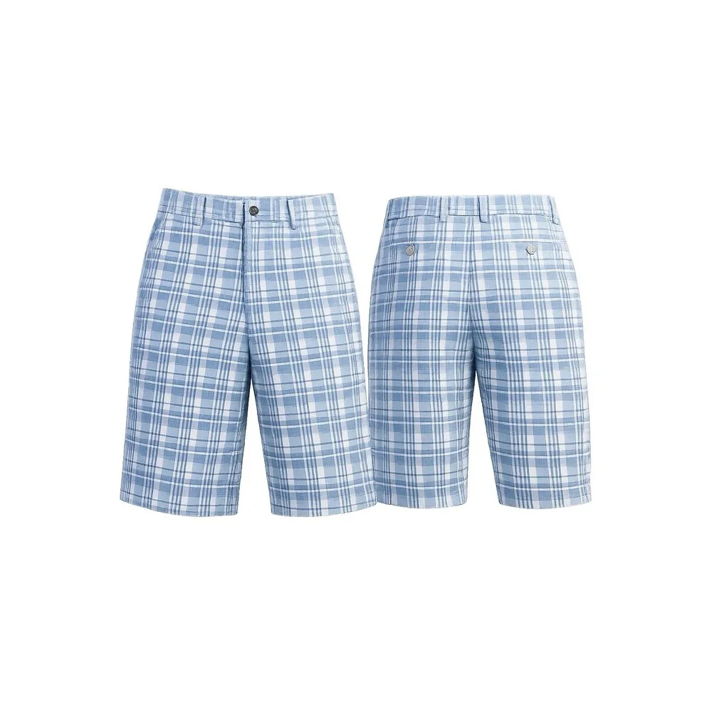 Adidas Golf Shorts Mens 38 blue white Performance Climalite Stretch window plaid